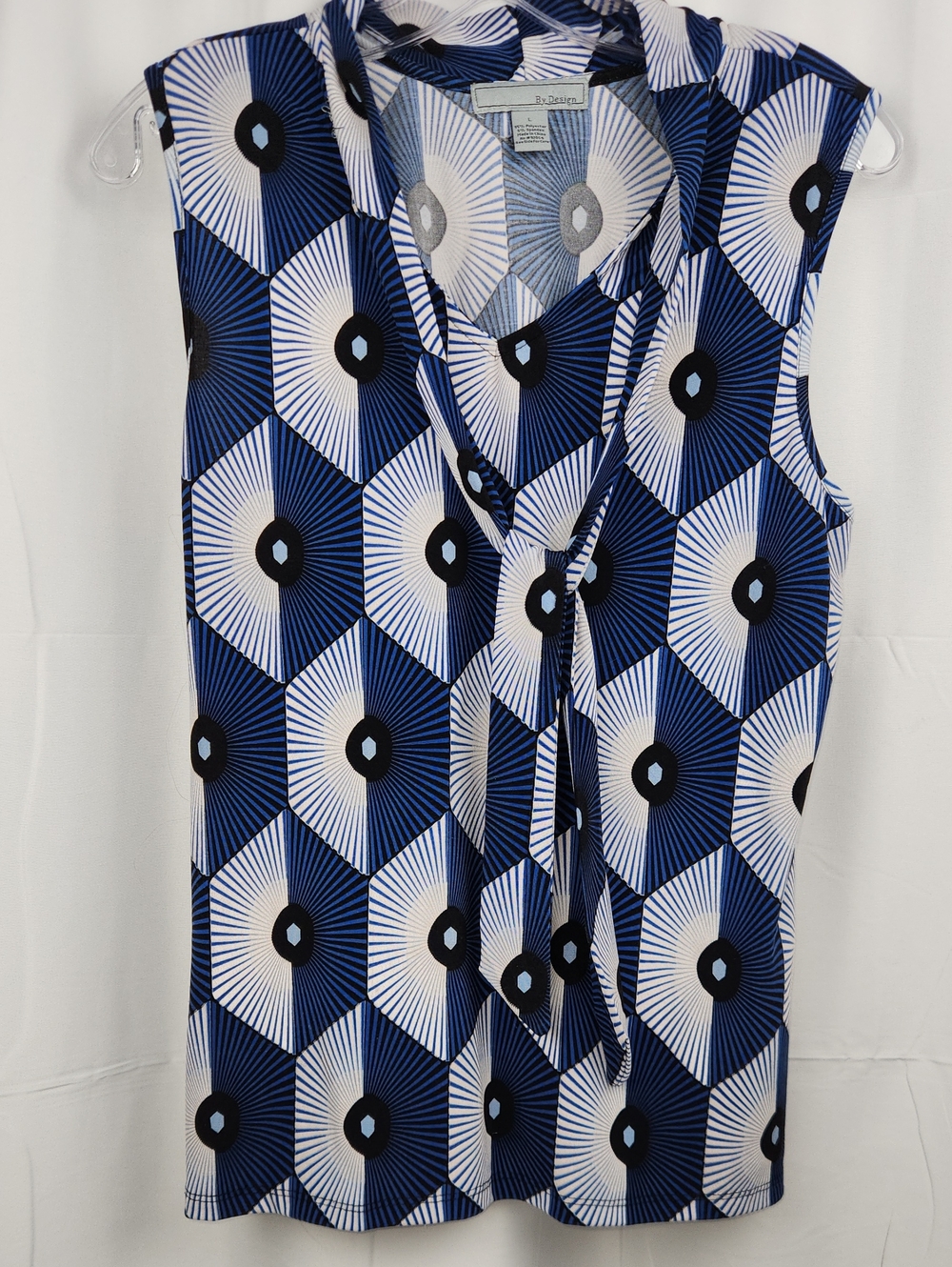 Jones New York Navy and White Geometric Tie-Neck Sleeveless Camisole